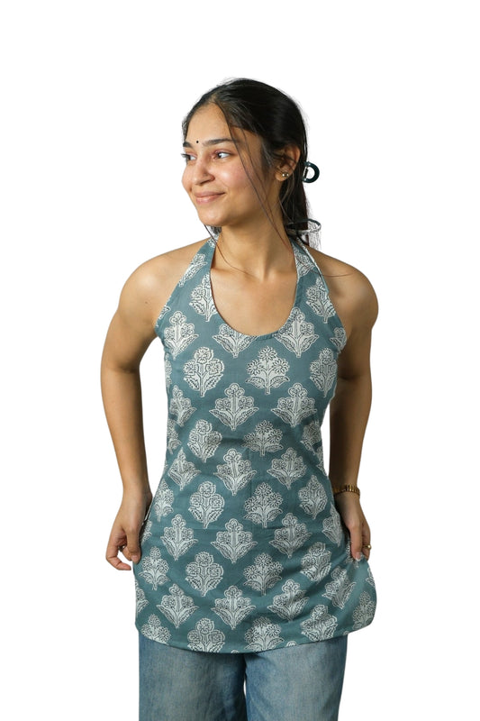 Elia – Corset Halter Neck Top (Grey Teal)