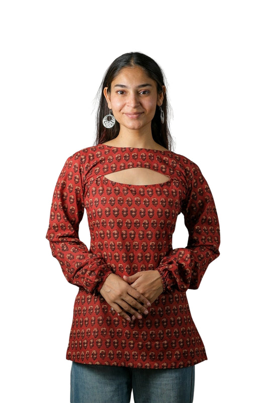Ira – Convertible Printed Cotton Kurti Set (Rust Buti)