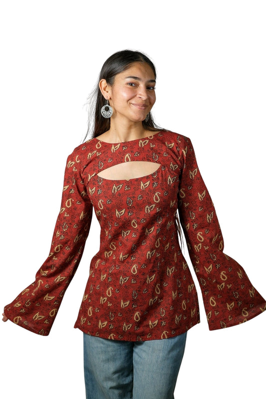 Aarohi – Convertible Printed Cotton Kurti Set (Rust Red)