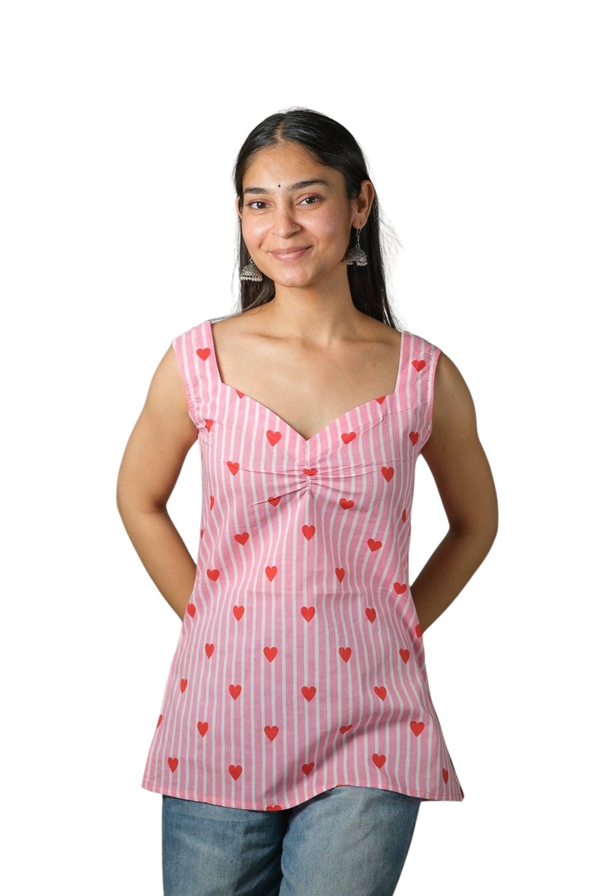 Skye – Heart Print Cotton Top (Pink)
