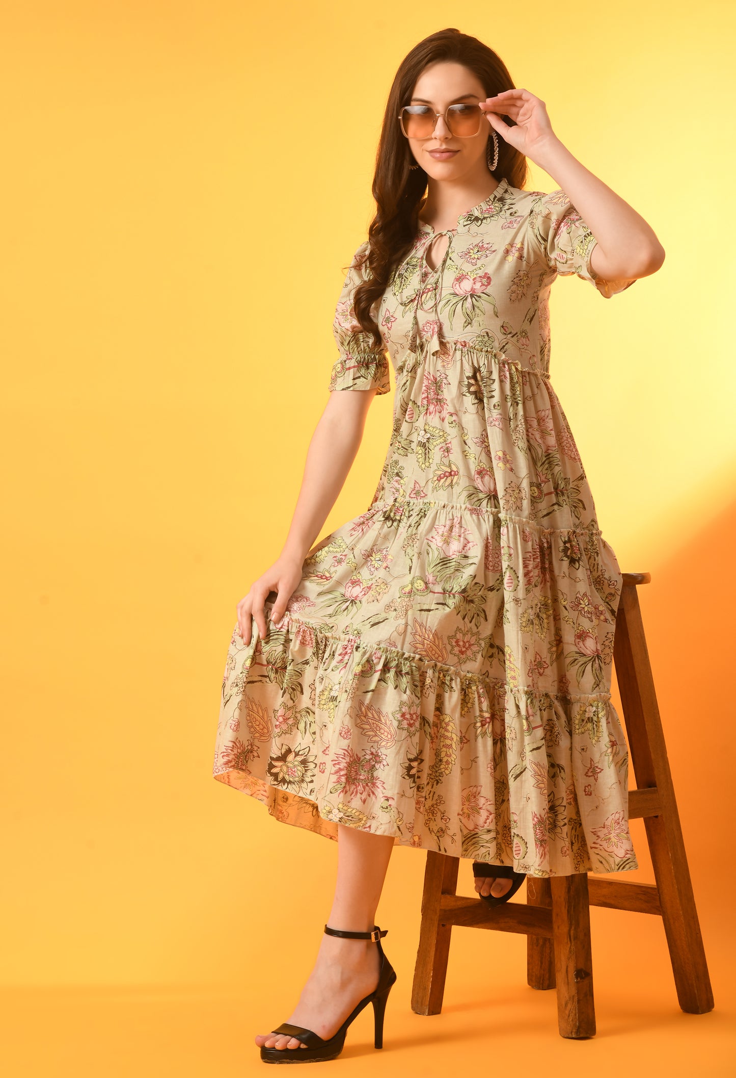 Serene Sands Calf-Length Tiered Dress