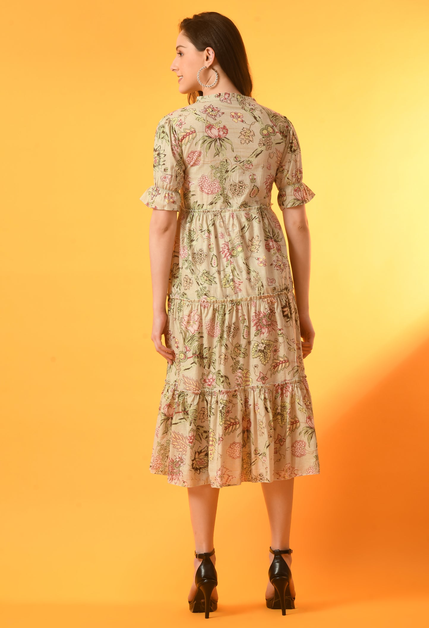Serene Sands Calf-Length Tiered Dress
