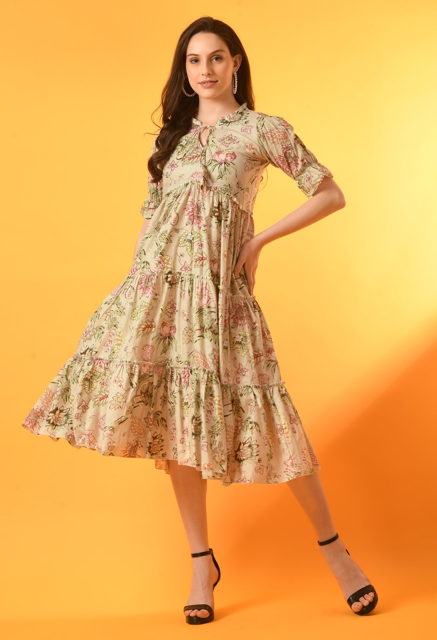 Serene Sands Calf-Length Tiered Dress