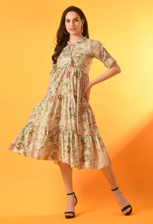 Serene Sands Calf-Length Tiered Dress