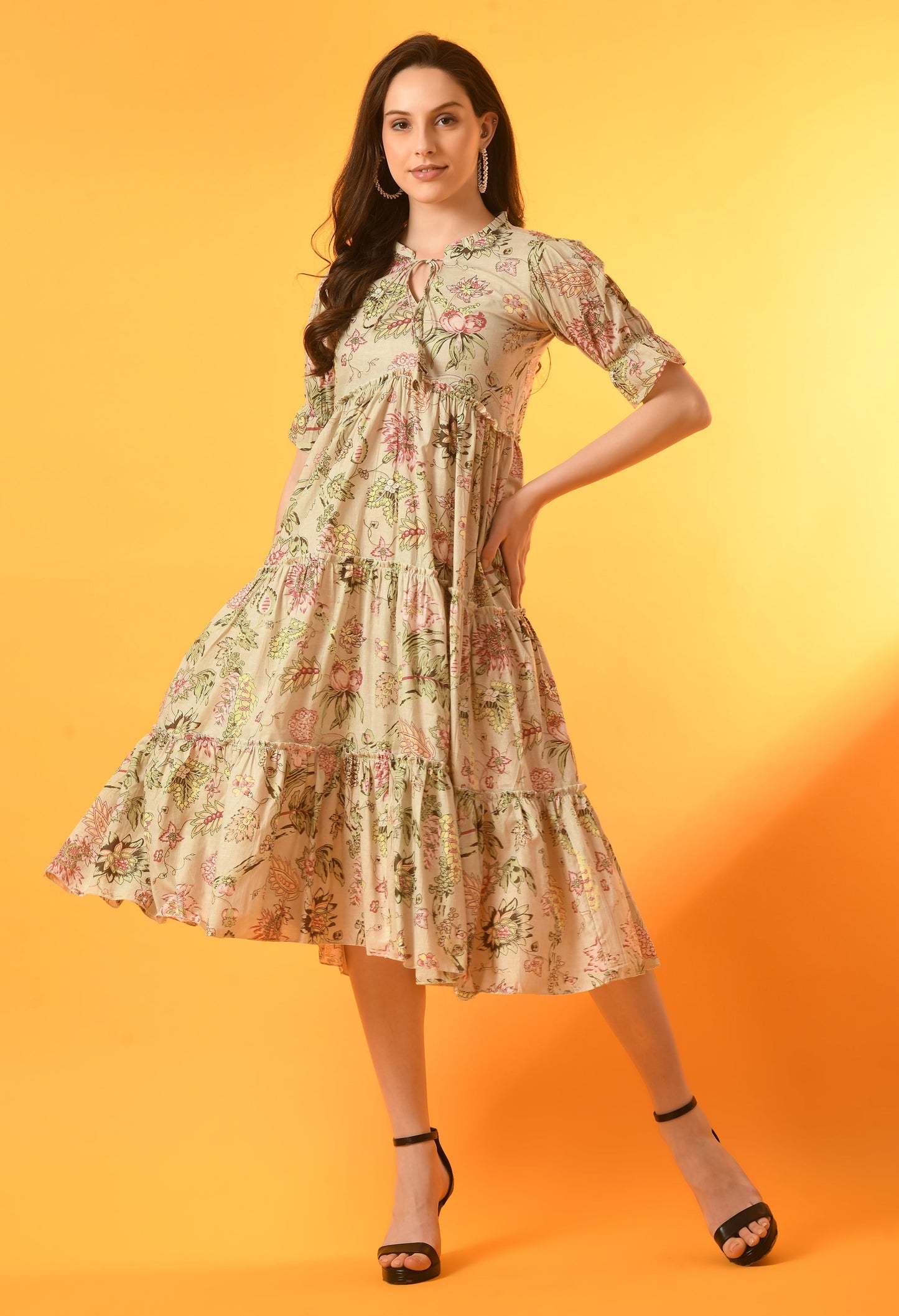 Serene Sands Calf-Length Tiered Dress