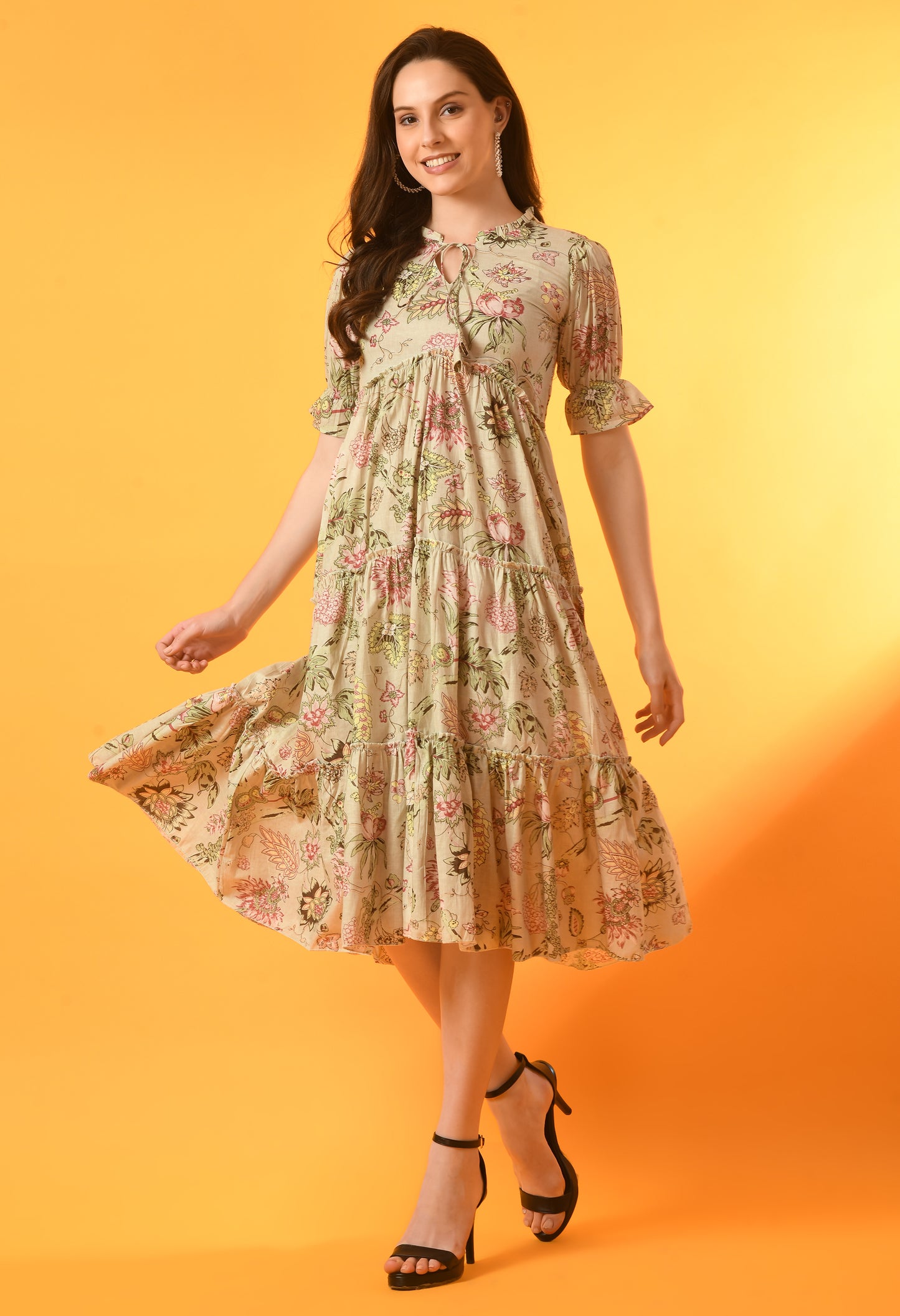 Serene Sands Calf-Length Tiered Dress
