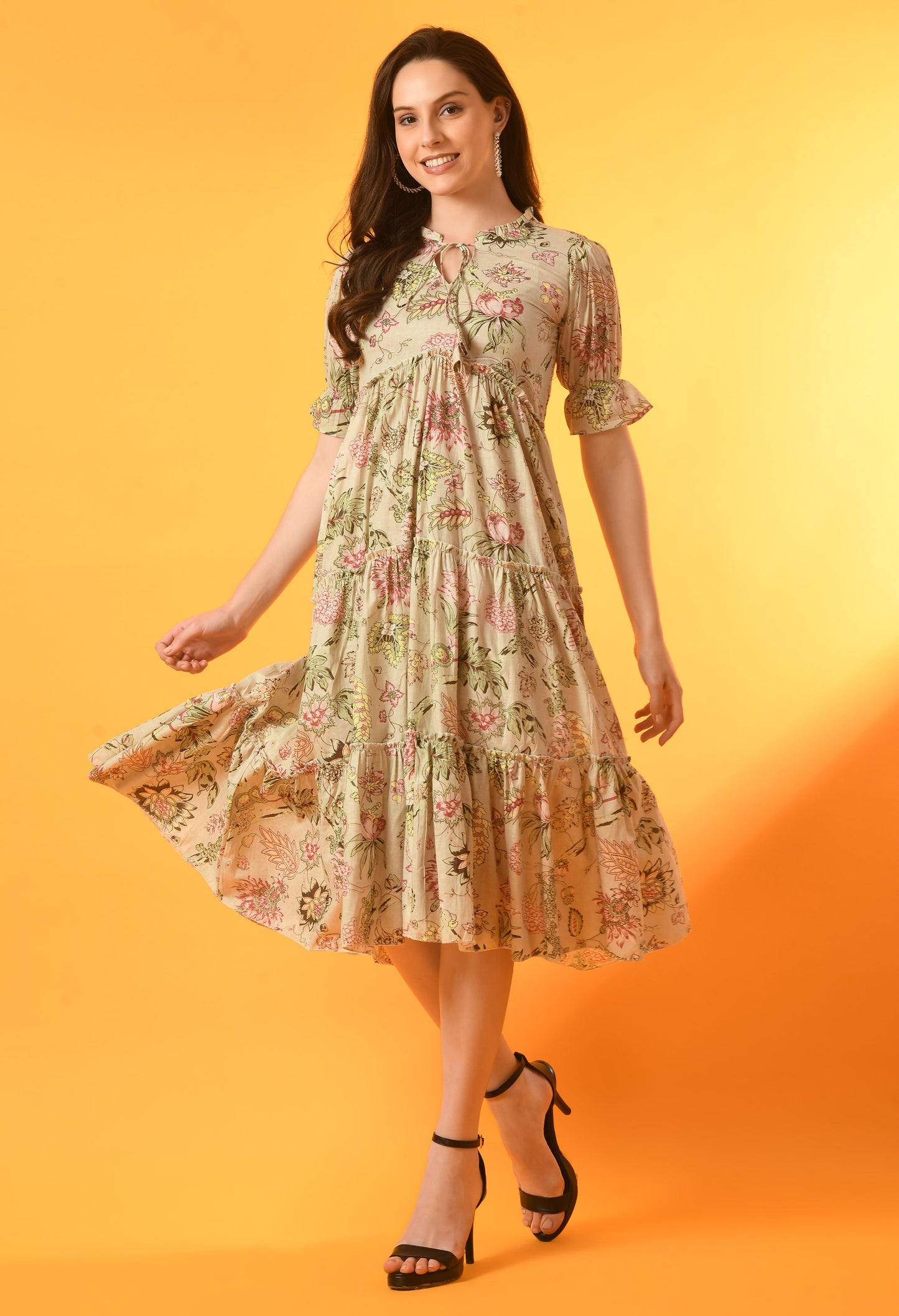 Serene Sands Calf-Length Tiered Dress