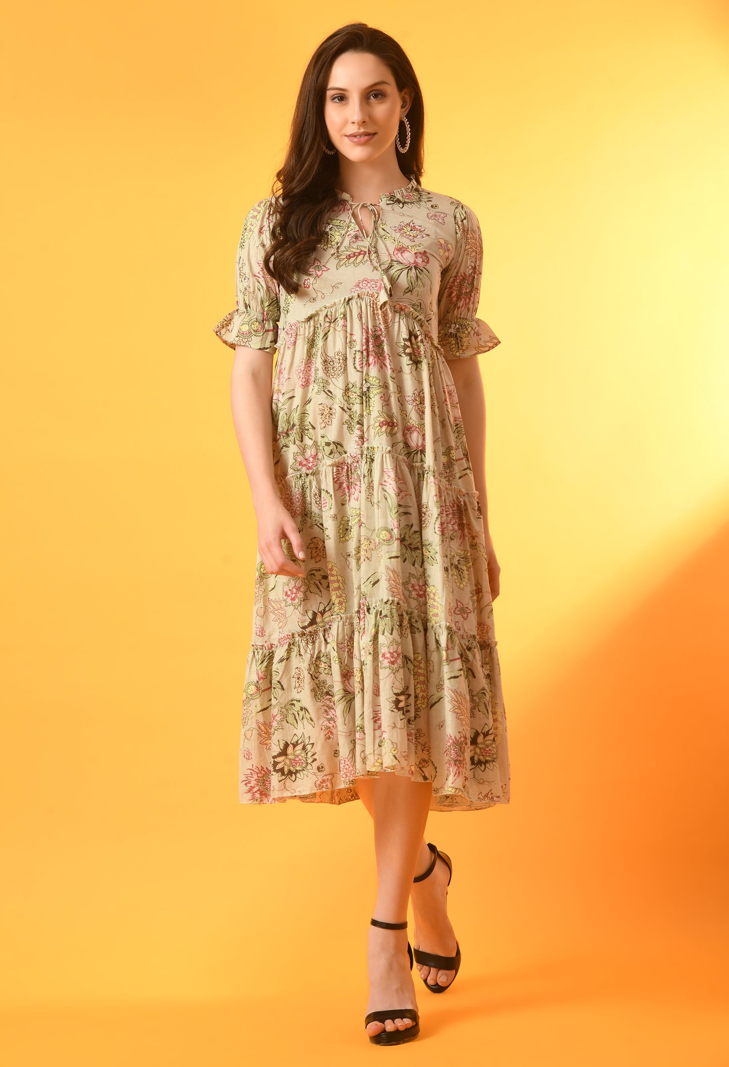 Serene Sands Calf-Length Tiered Dress