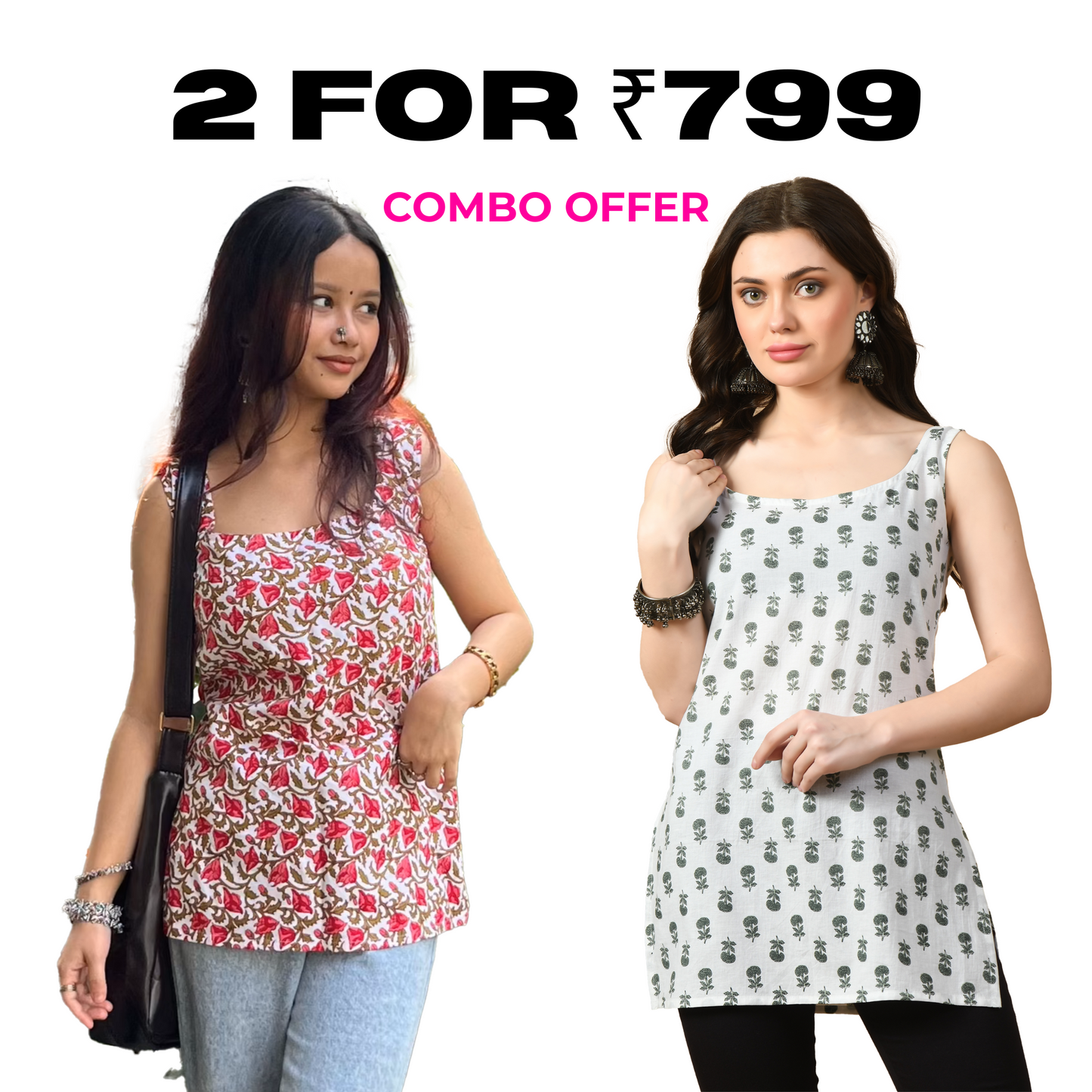 Pack of Two Sleeveless Tops for Women – Red and White Combo