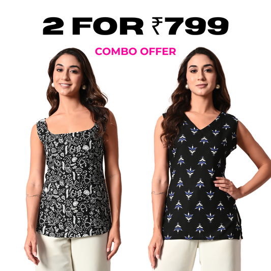 Pack of Two Sleeveless Tops for Women – Double Black Combo