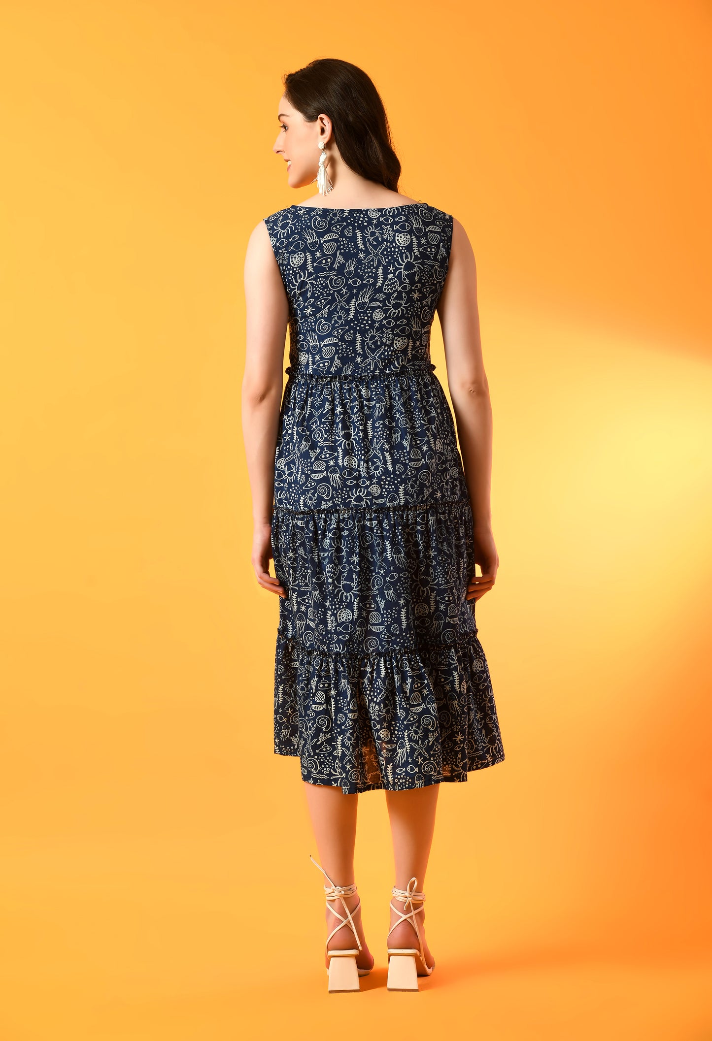 Indigo Dusk Sleeveless Tiered Dress
