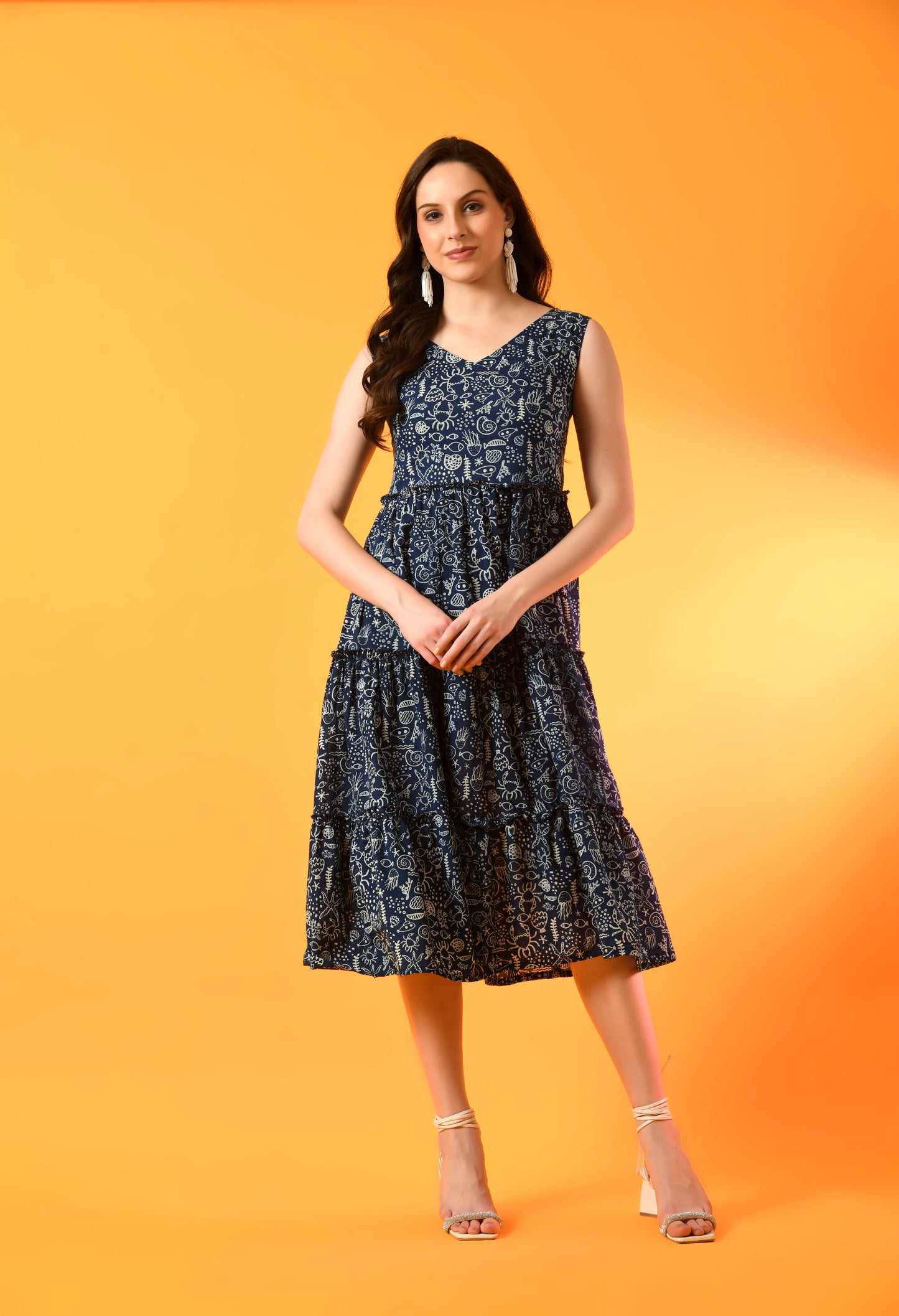 Indigo Dusk Sleeveless Tiered Dress