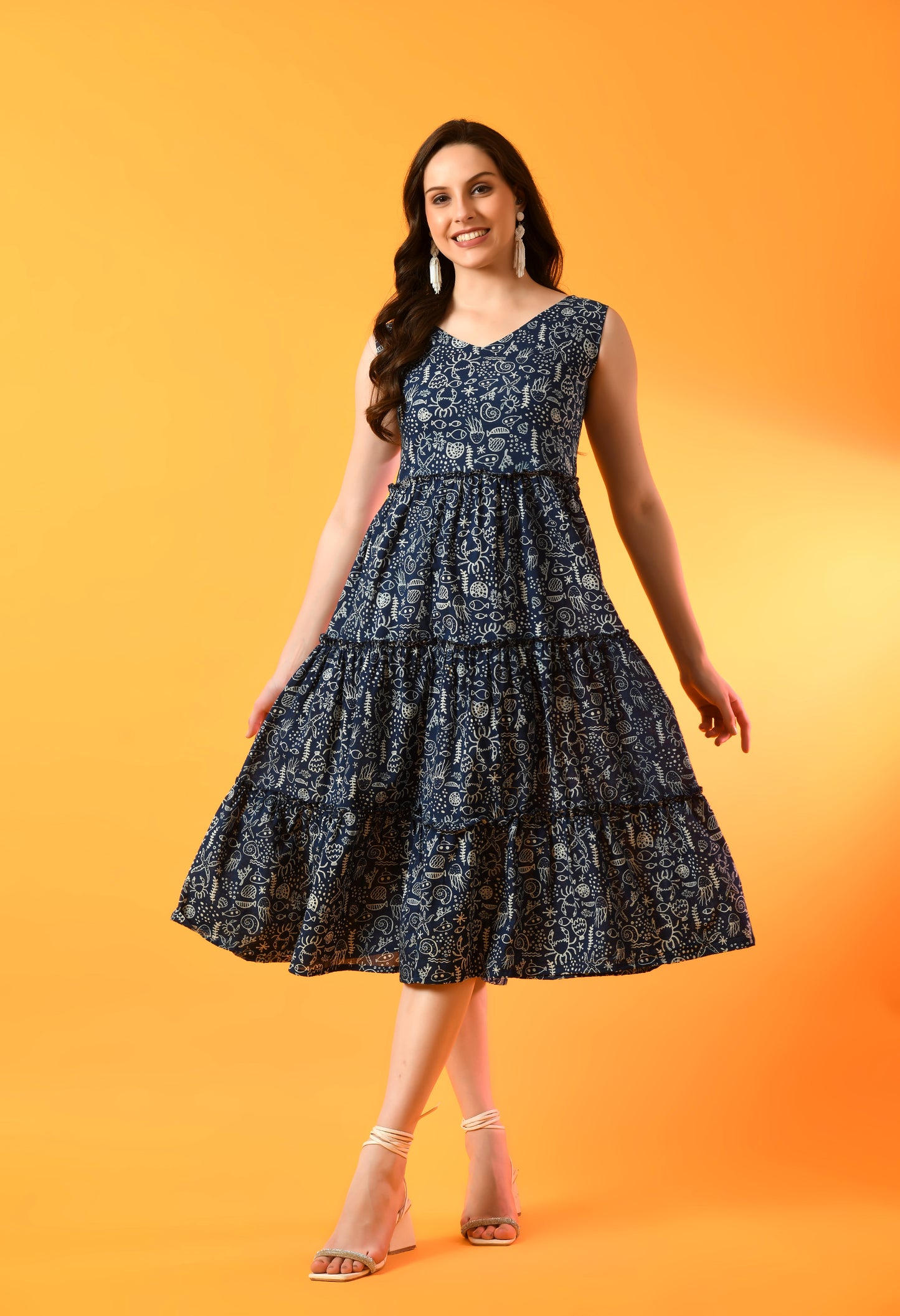 Indigo Dusk Sleeveless Tiered Dress