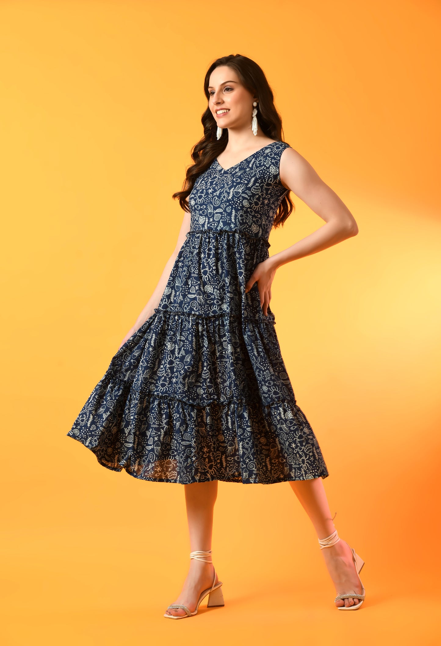 Indigo Dusk Sleeveless Tiered Dress