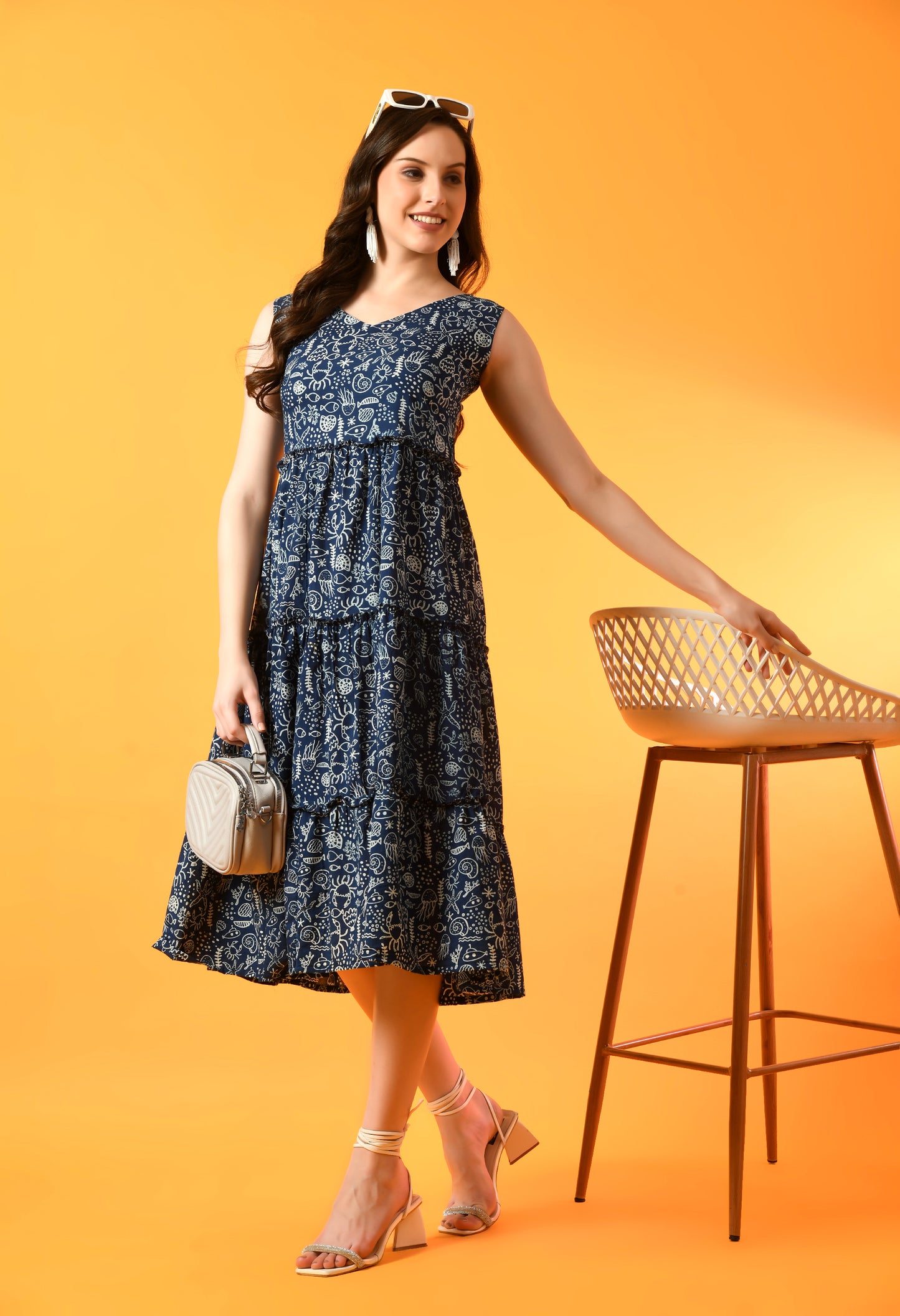 Indigo Dusk Sleeveless Tiered Dress