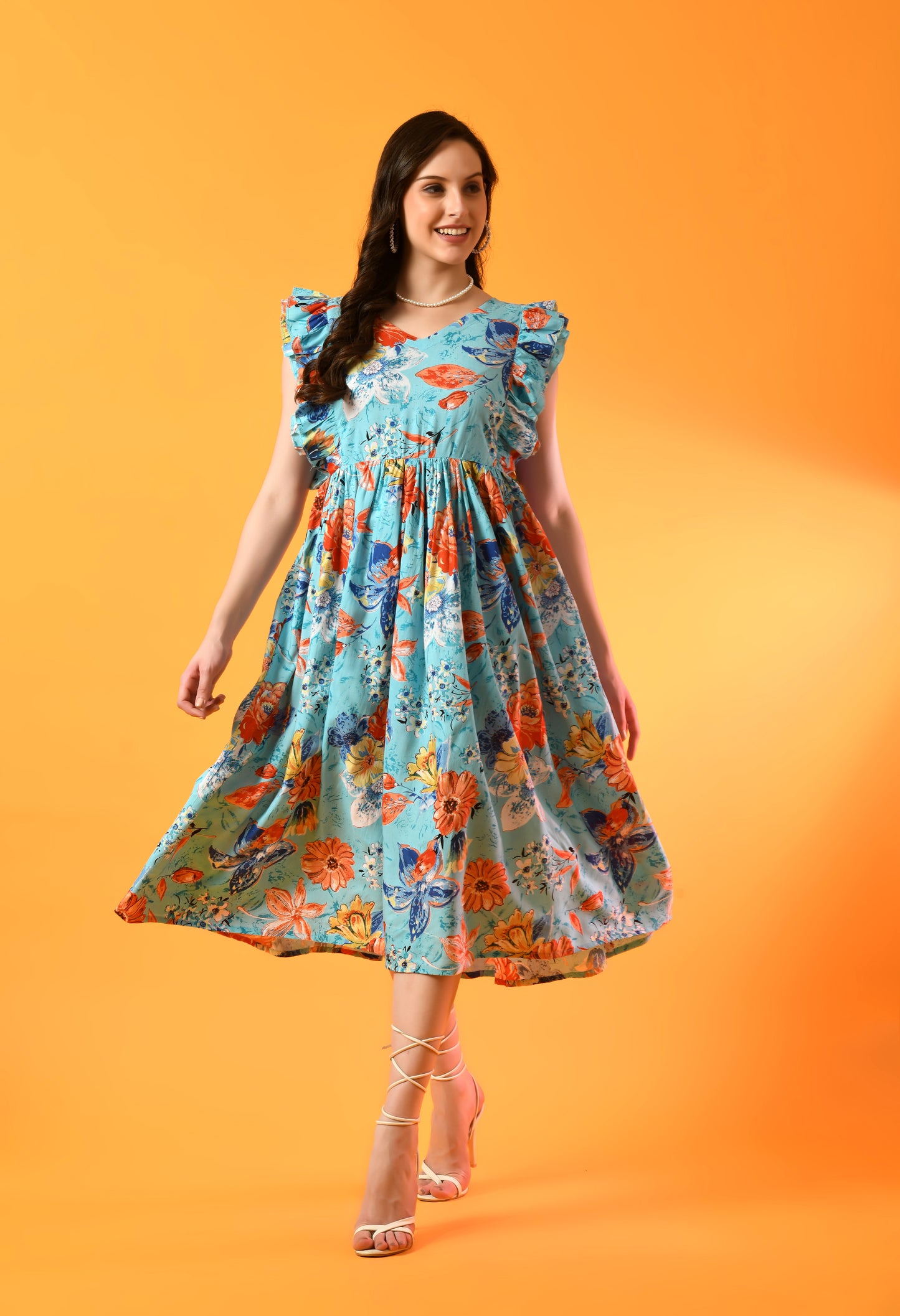Floral Dreamscape Gathered Dress