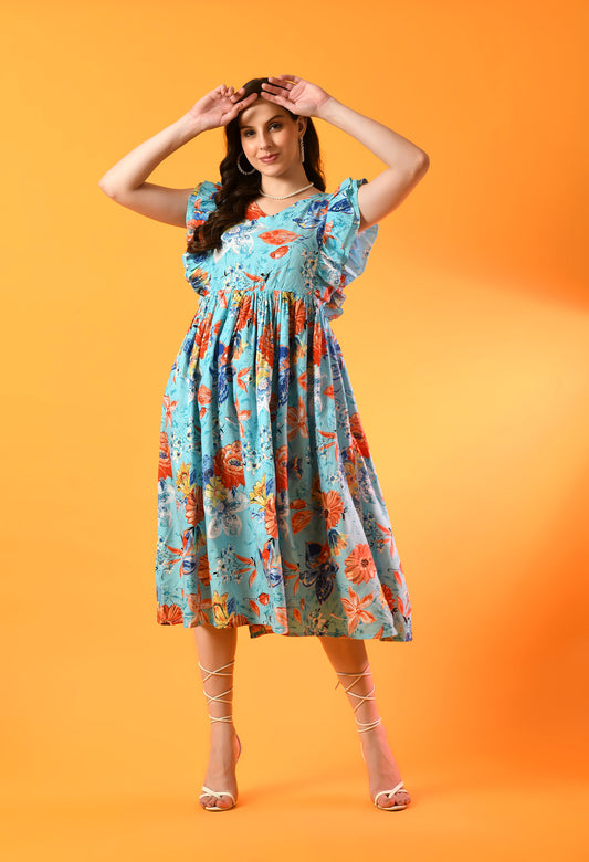 Floral Dreamscape Gathered Dress
