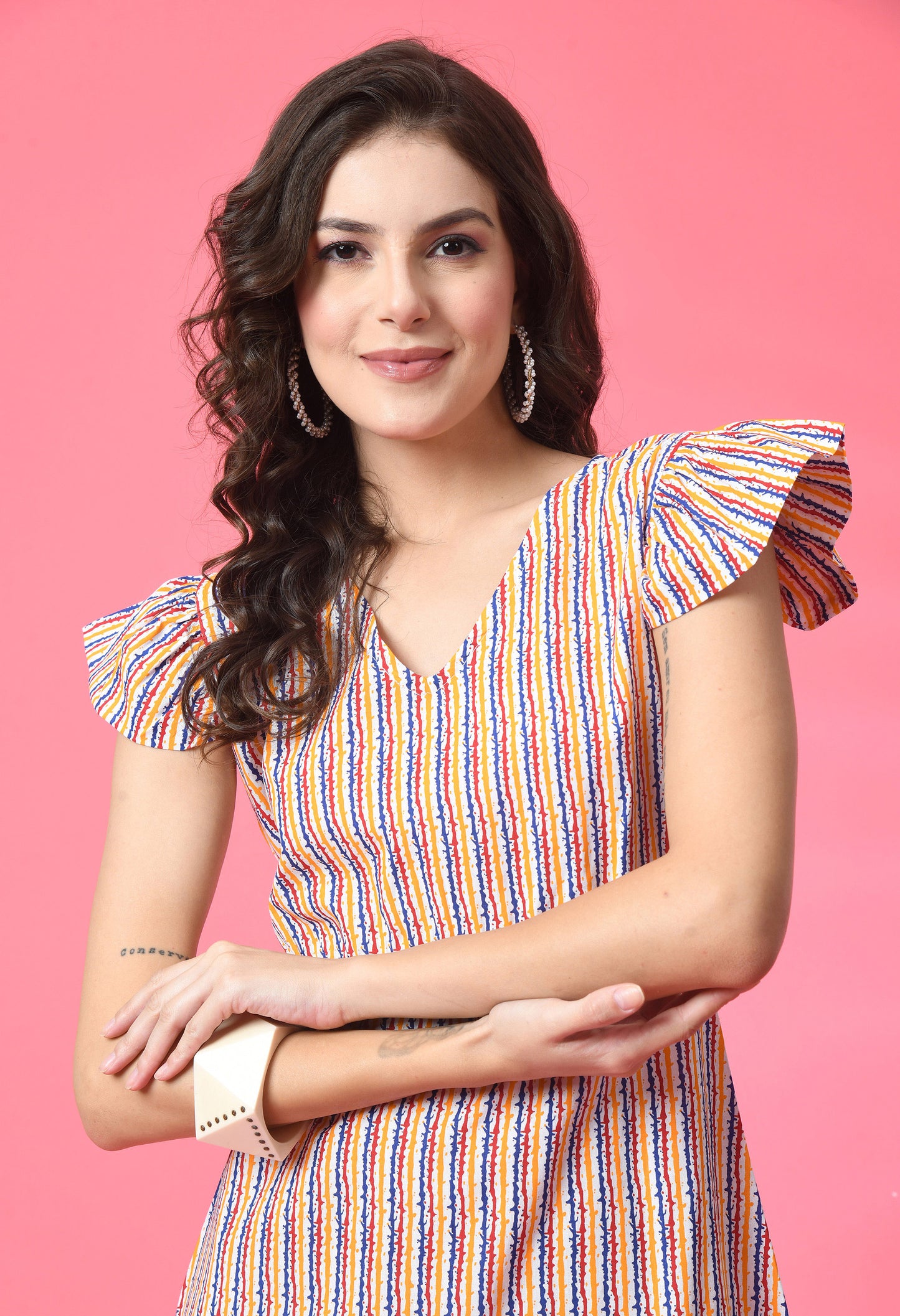 Rainbow Rhythm Multicolor Striped Short Dress