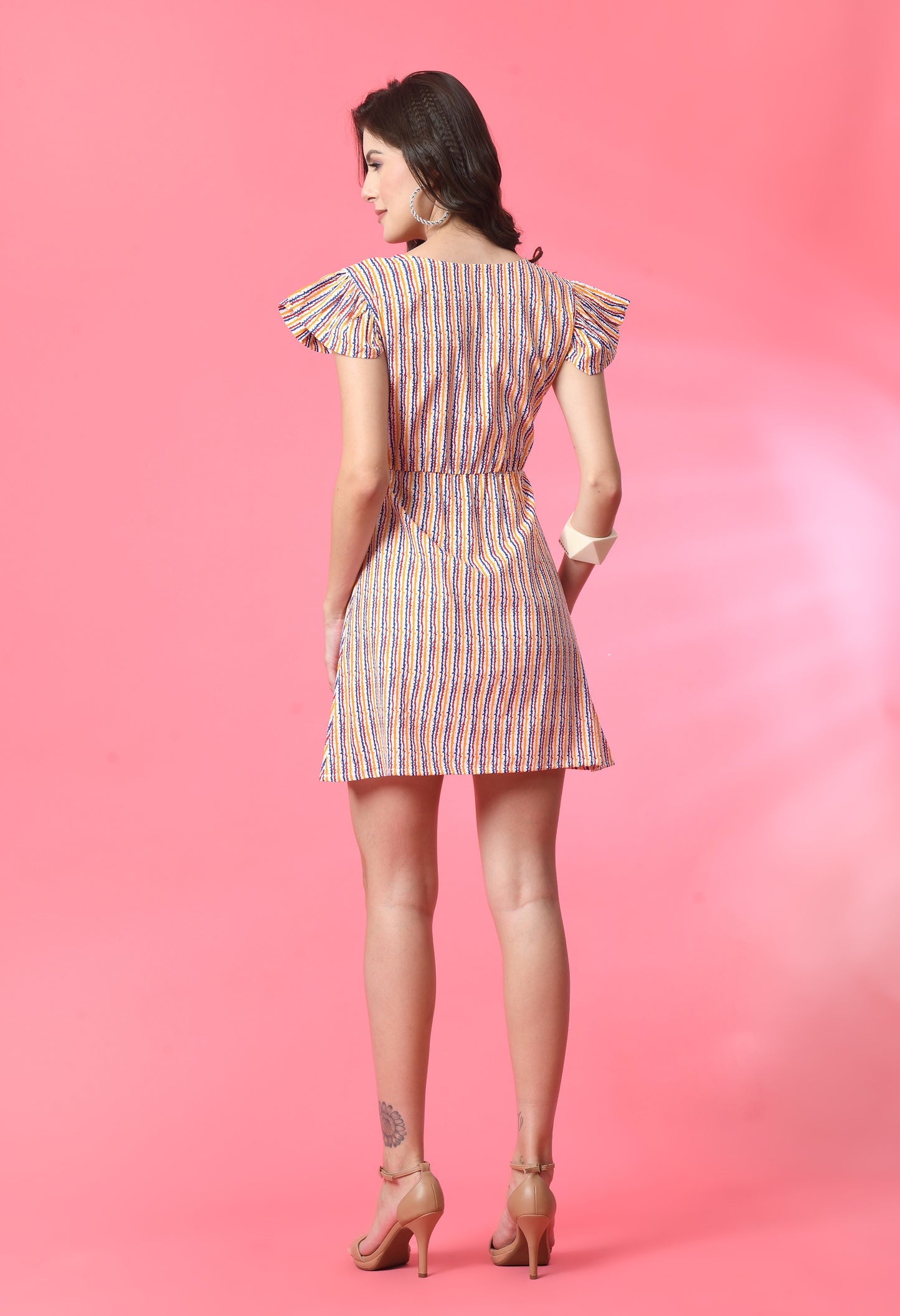 Rainbow Rhythm Multicolor Striped Short Dress