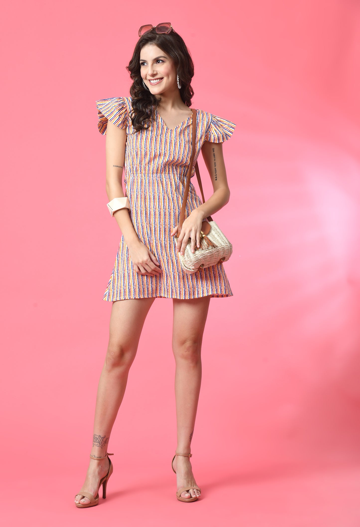 Rainbow Rhythm Multicolor Striped Short Dress
