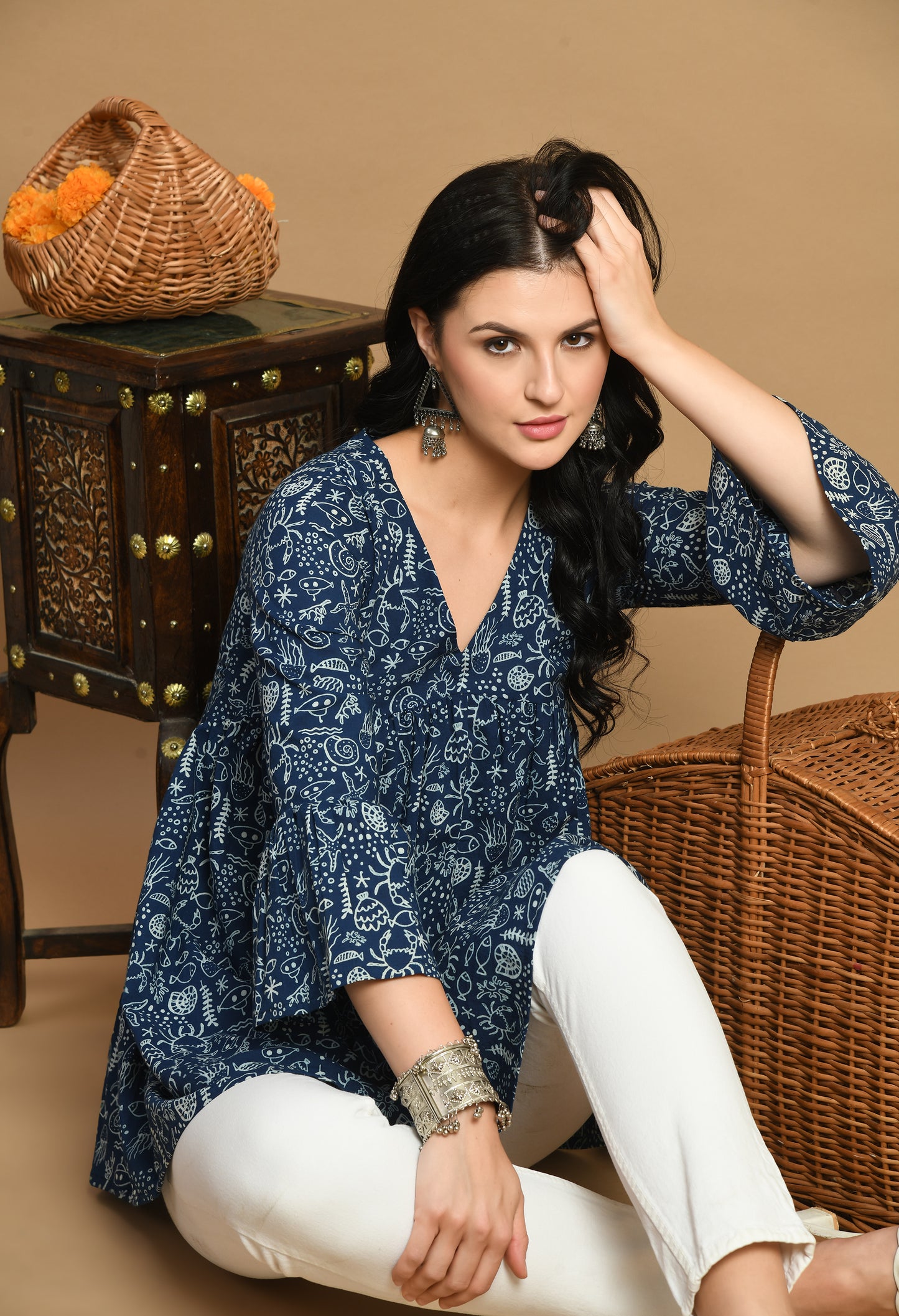 Indigo Grace Peplum Top (Navy Blue)