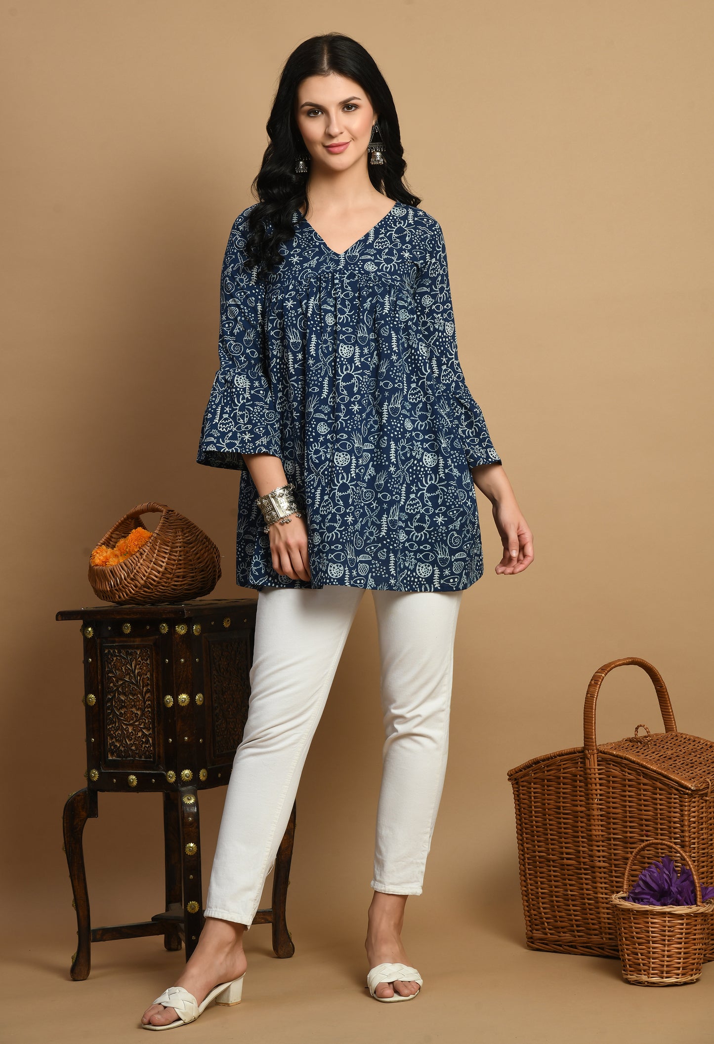 Indigo Grace Peplum Top (Navy Blue)