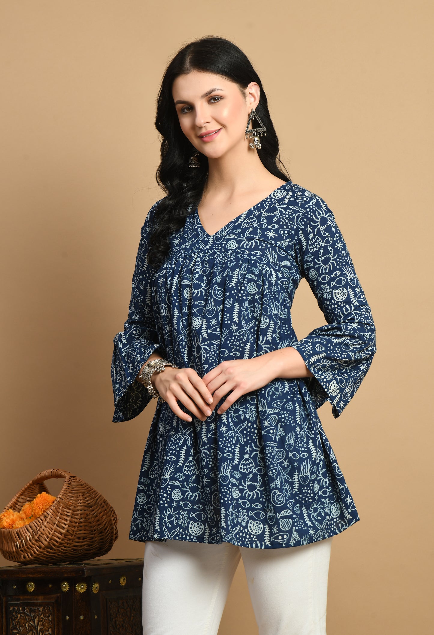 Indigo Grace Peplum Top (Navy Blue)