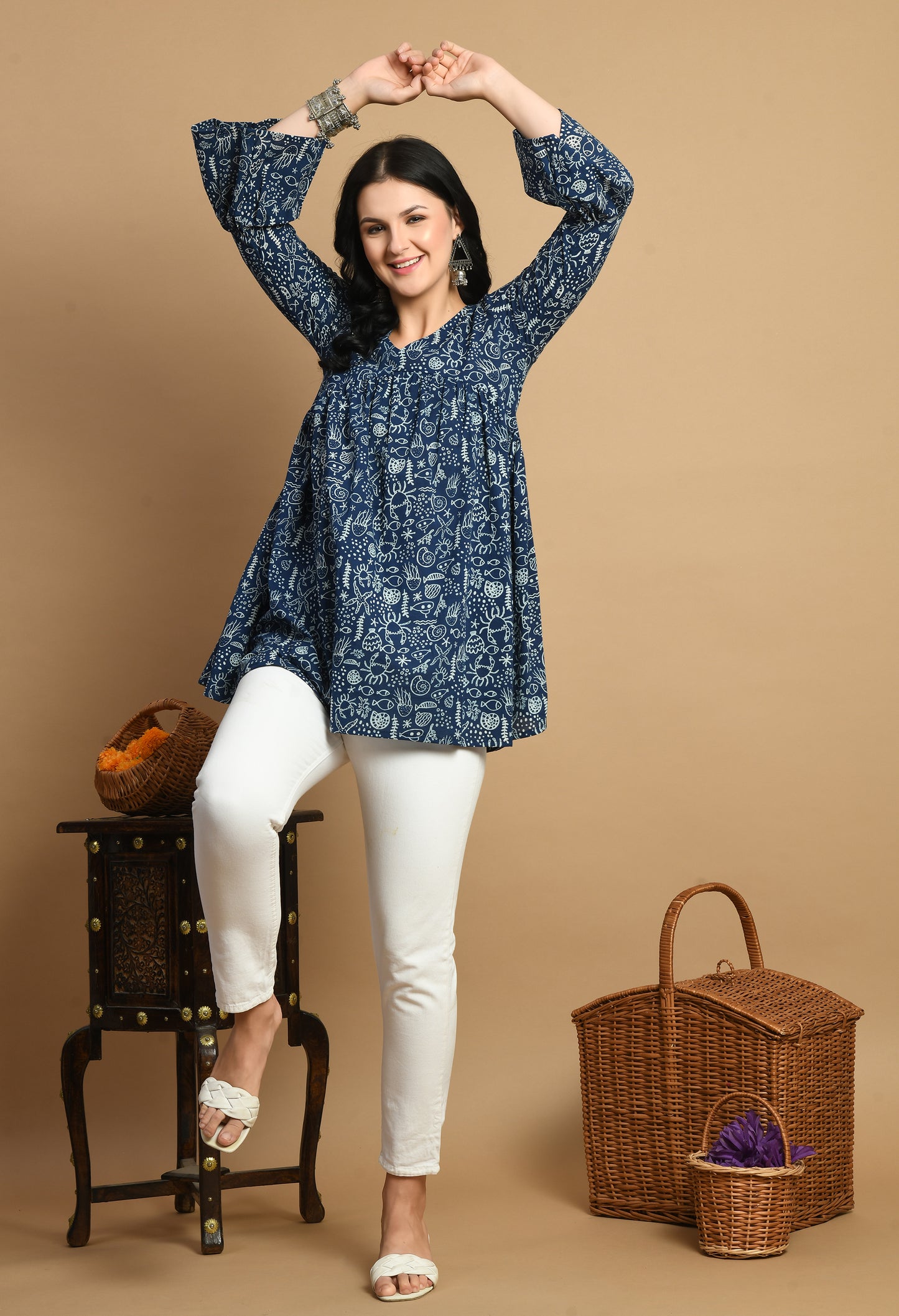 Indigo Grace Peplum Top (Navy Blue)