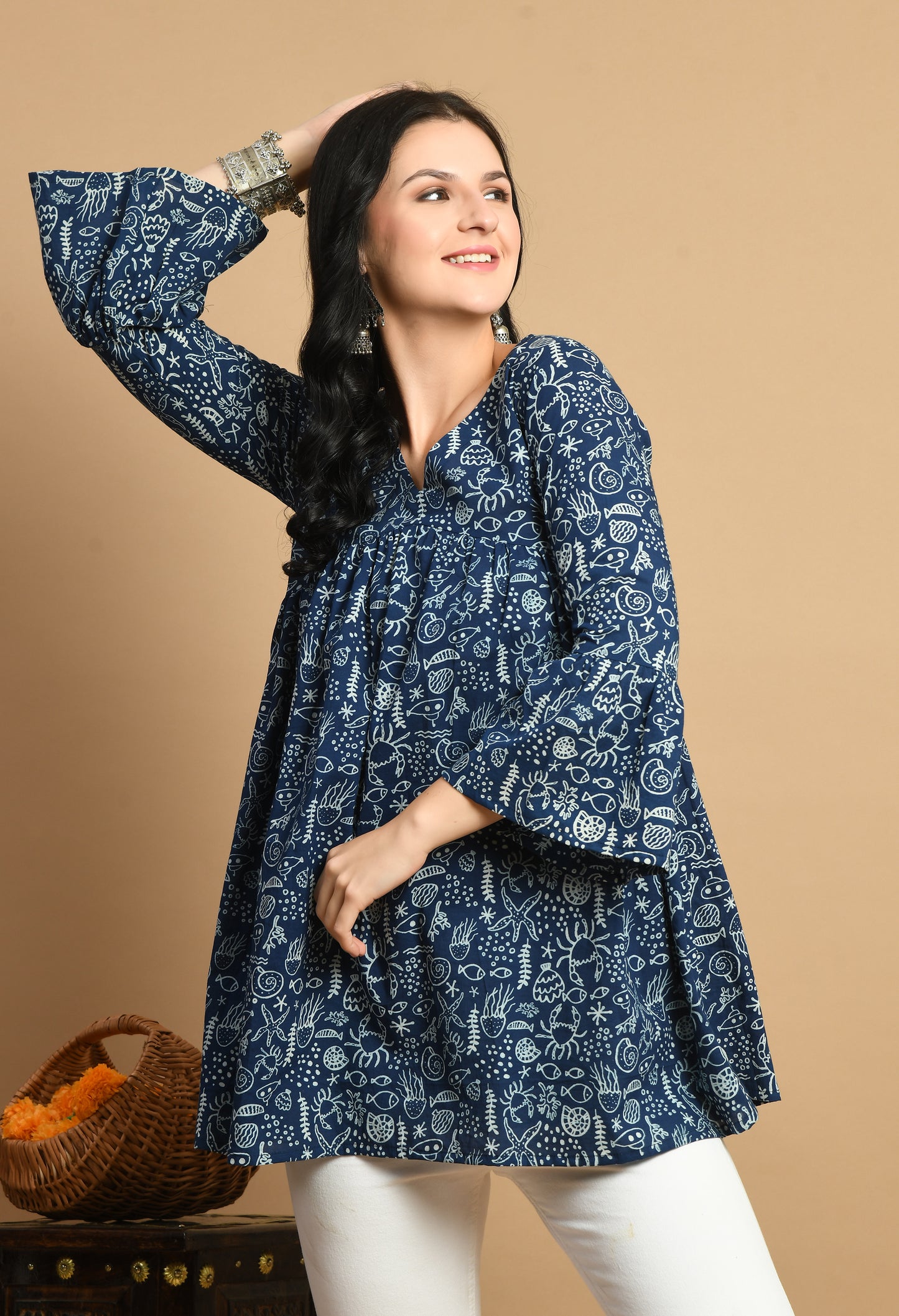 Indigo Grace Peplum Top (Navy Blue)