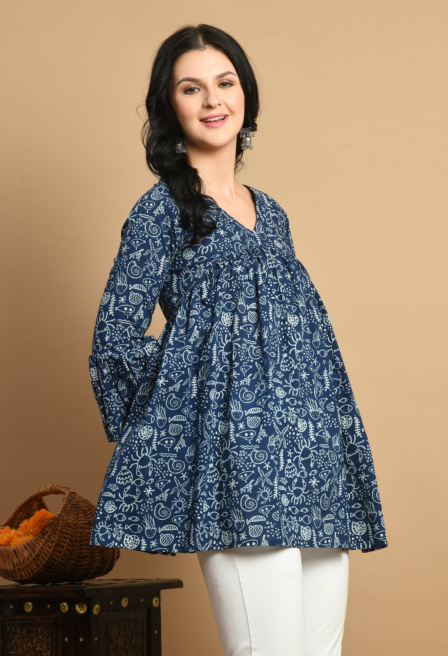 Indigo Grace Peplum Top (Navy Blue)