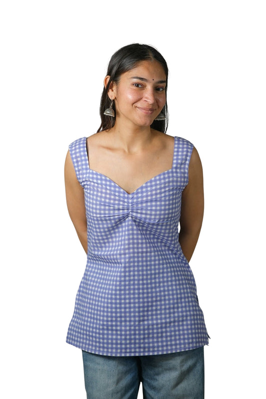 Avery – Gingham Printed Cotton Top (Lavender)