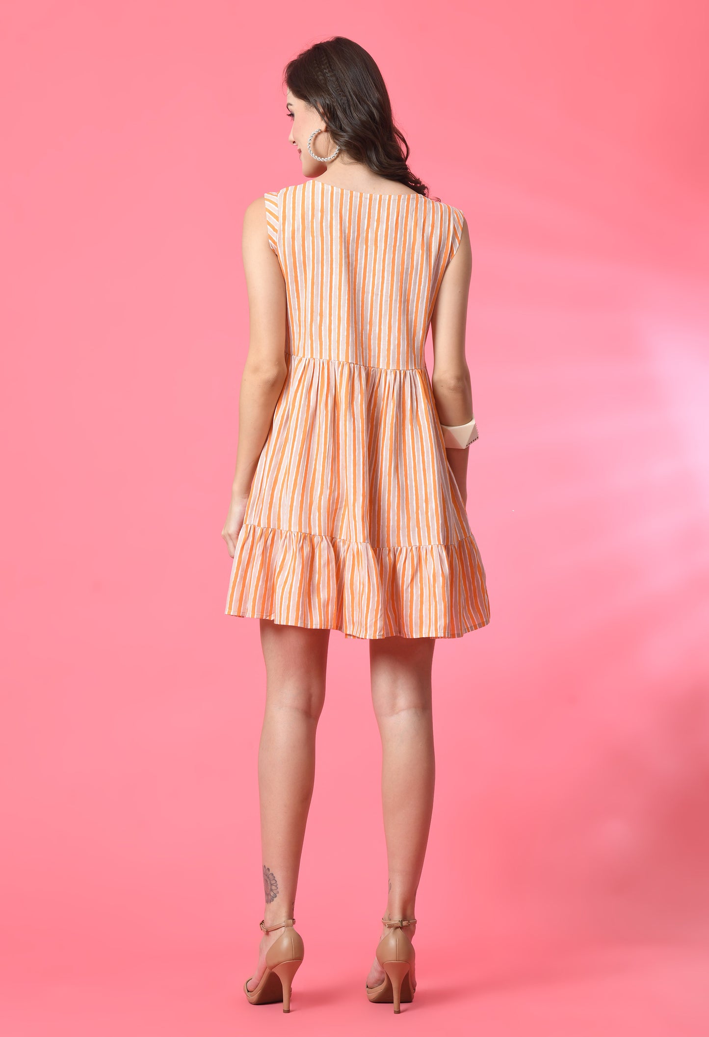 Peachy Stripes Orange Short Dress