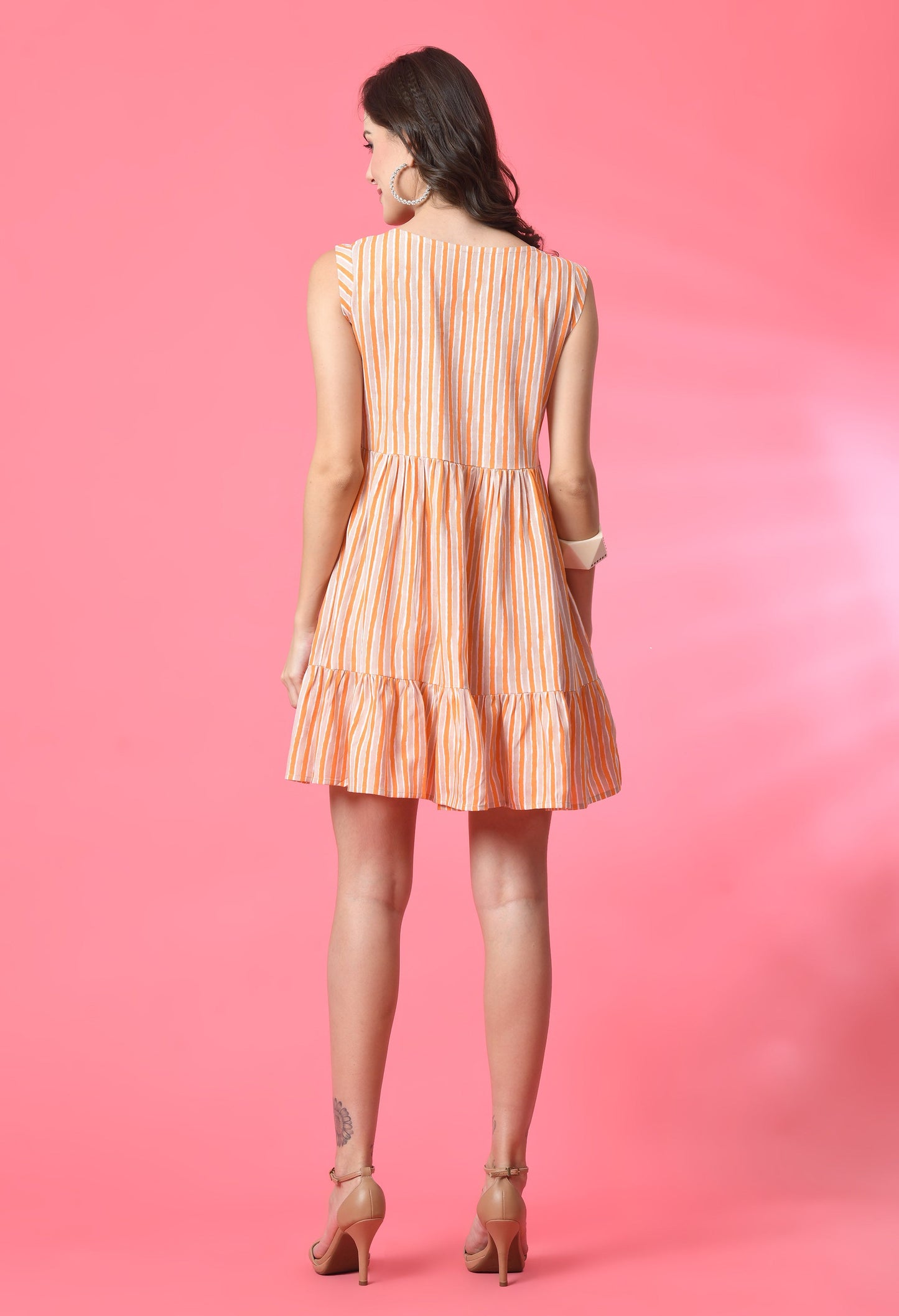 Peachy Stripes Orange Short Dress