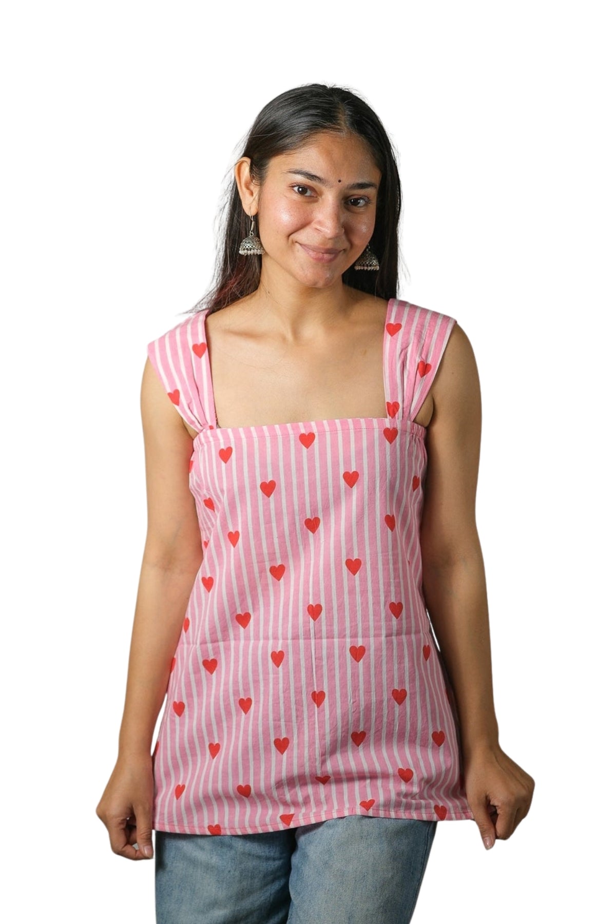 Maya – Heart Print Cotton Top (Pink)