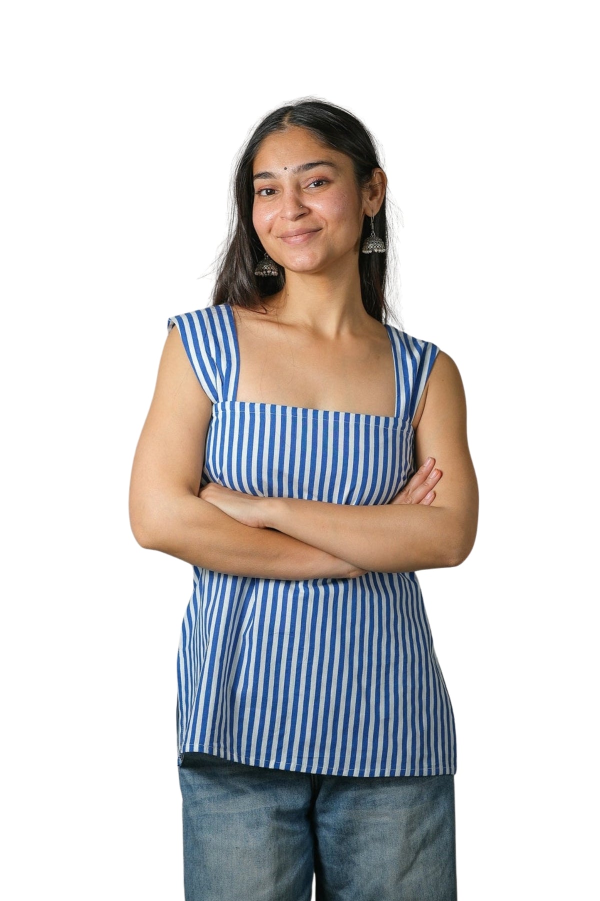 Clara – Striped Cotton Top (Blue)