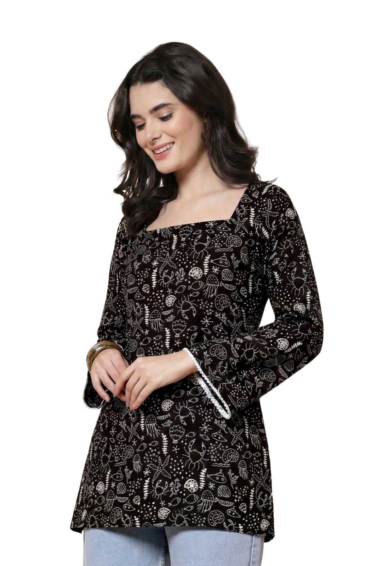 Kajal - Bell Sleeve Kurti (Black)