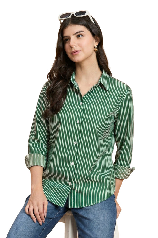 Verdeline - Striped Fitted Shirt (Emerald Green)