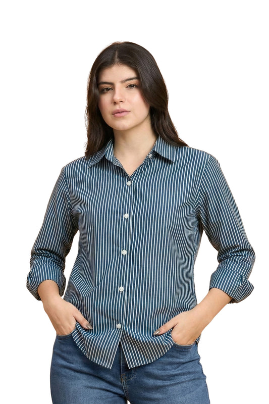 Noirline - Striped Fitted Shirt (Navy Blue)