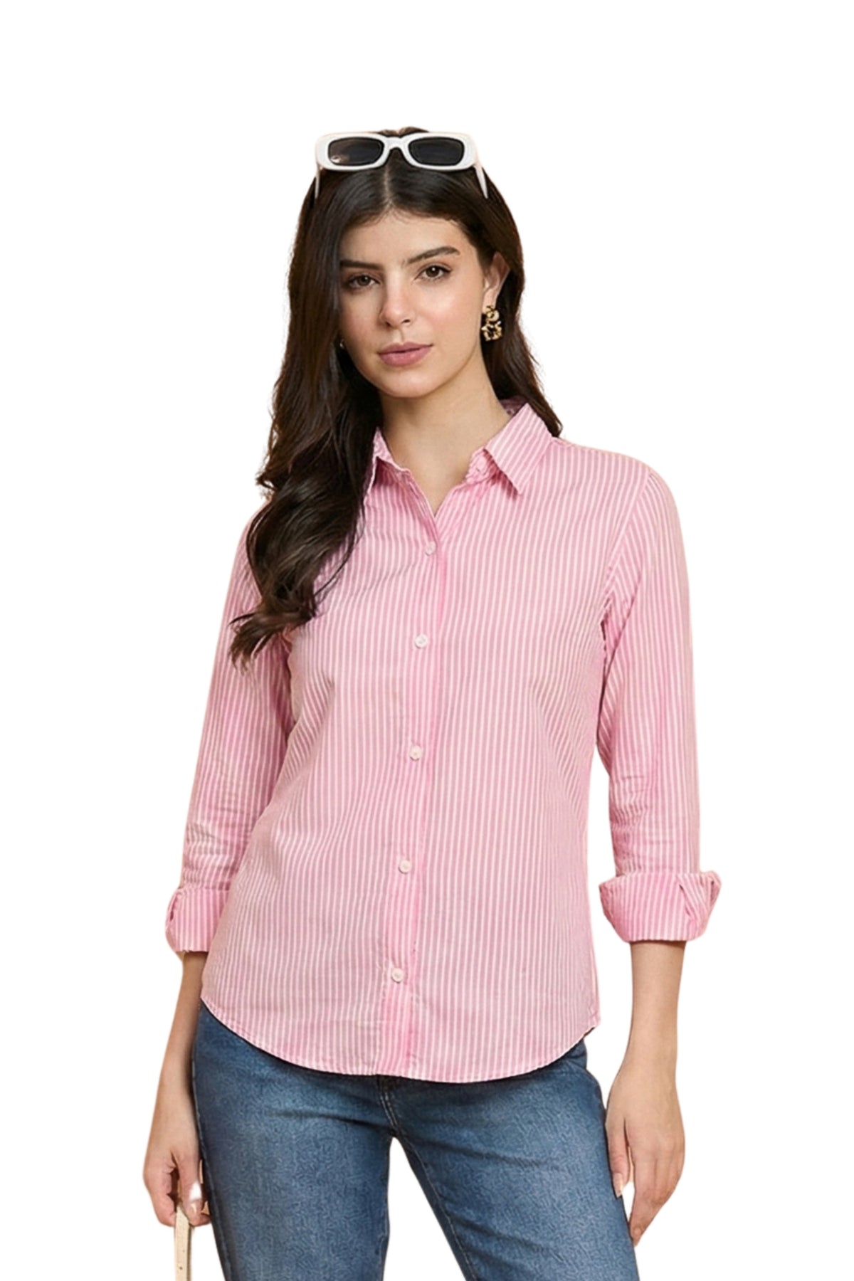 Blushline - Striped Fitted Shirt (Baby Pink)