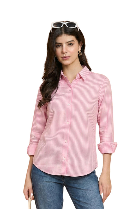 Blushline - Striped Fitted Shirt (Baby Pink)