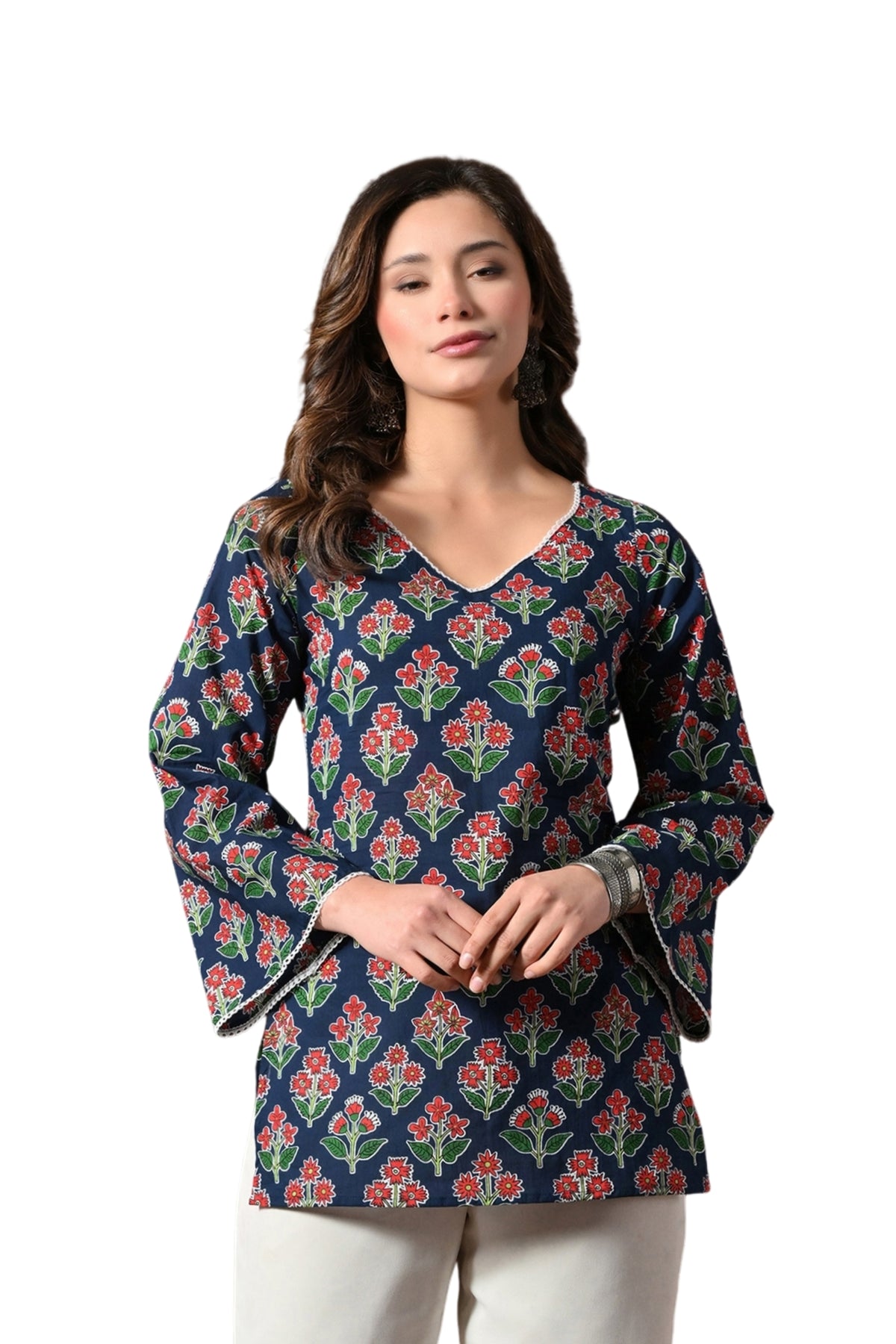 Zara - Navy Floral Short Kurta