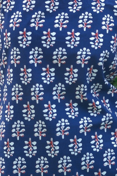 Floral Printed Open Back Sleeveless Kurti (Navy Blue)