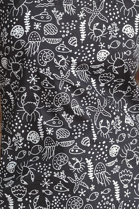 Ocean Printed Open Back Sleeveless Kurti (Black)
