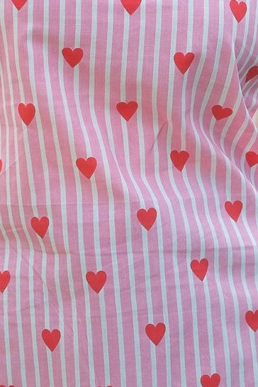 Heart Printed Striped Open Back Sleeveless Kurti (Pink)