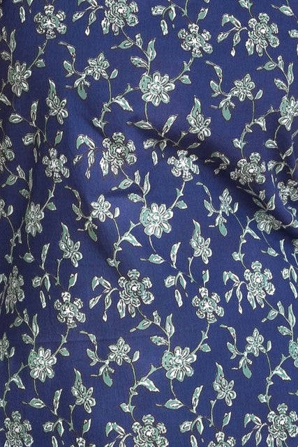 Floral Printed Open Back Sleeveless Kurti (Navy Blue)