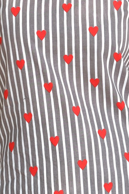 Heart Printed Striped Open Back Sleeveless Kurti (Grey)