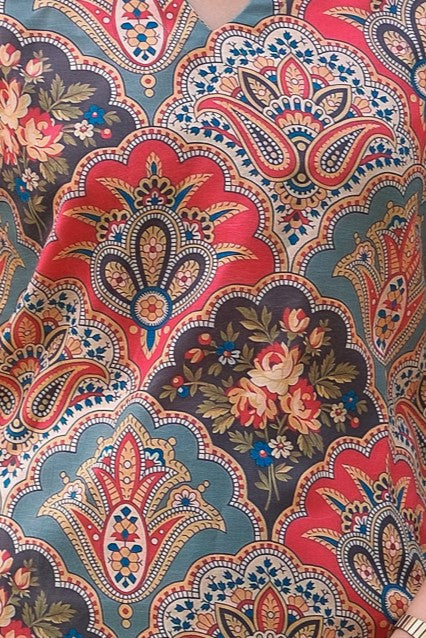 Digital Paisley Printed Cotton Sleeveless Top (Multicolor)