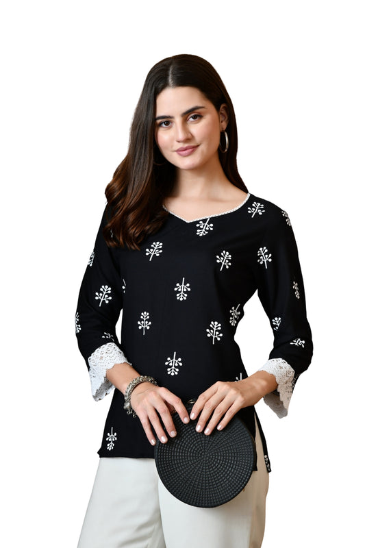 Veloura – Black Cotton Lace Short Kurti