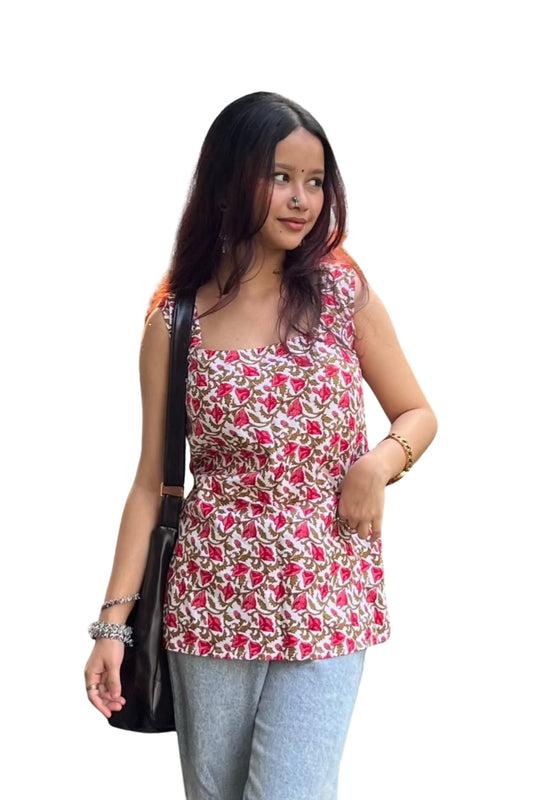 Ruhani - Red Floral Sleeveless Top