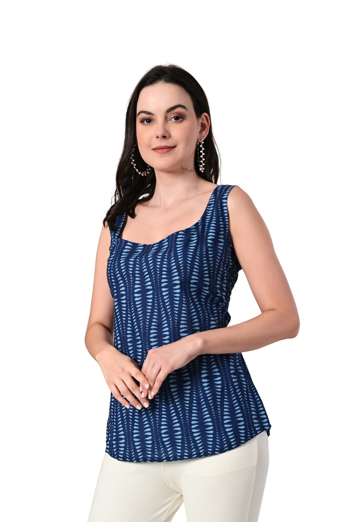 Blura - Striped Square Neck Sleeveless Top